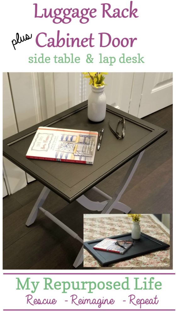 Luggage Rack Side Table using a Door My Repurposed Life®