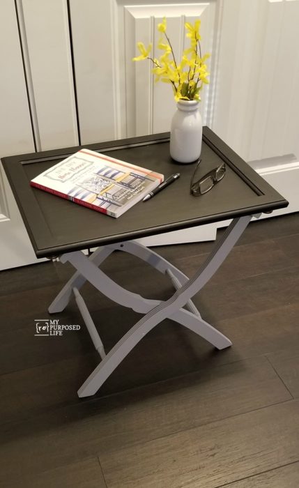 Luggage Rack Side Table using a Cabinet Door