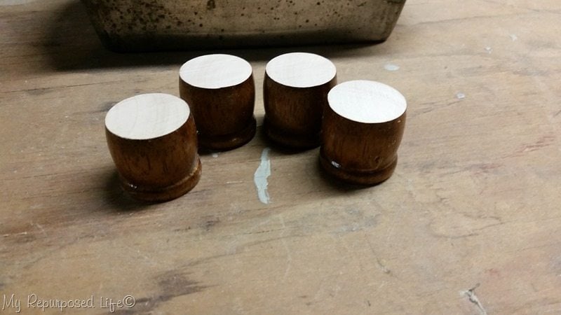 wooden feet for repurposed loaf pan planter