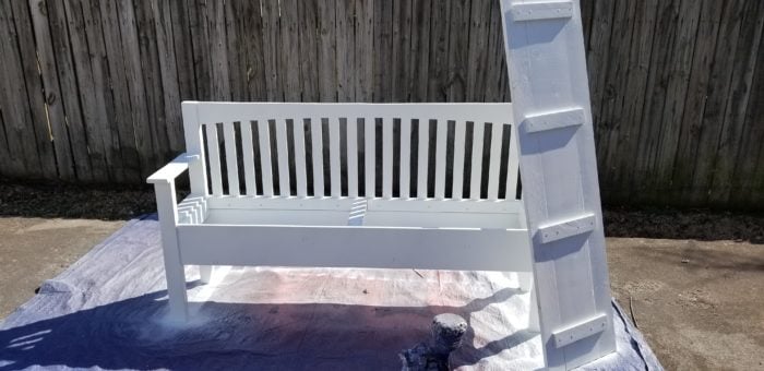 how to paint a mission style headboard bench with a paint sprayer