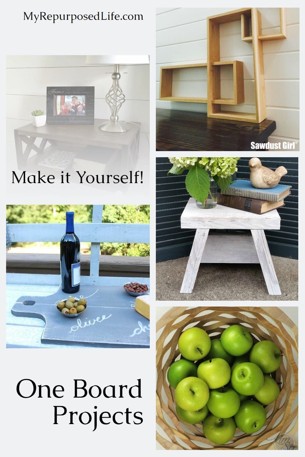 Here's a great collection of one board projects to inspire you to DIY. Ideas to make projects out of a single board. What will you make? #MyRepurposedLife #oneboard via @repurposedlife