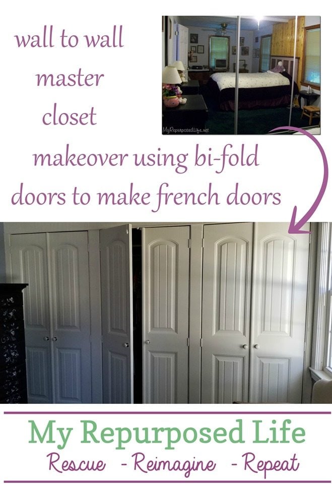 wall to wall master closet makeover using bi-fold doors to make french doors MyRepurposedLife.com
