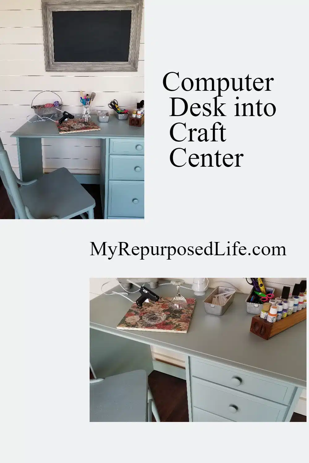 How to do a quick and easy makeover on an old keyboard computer desk turning it into a new and useful craft desk! #MyRepurposedLife via @repurposedlife