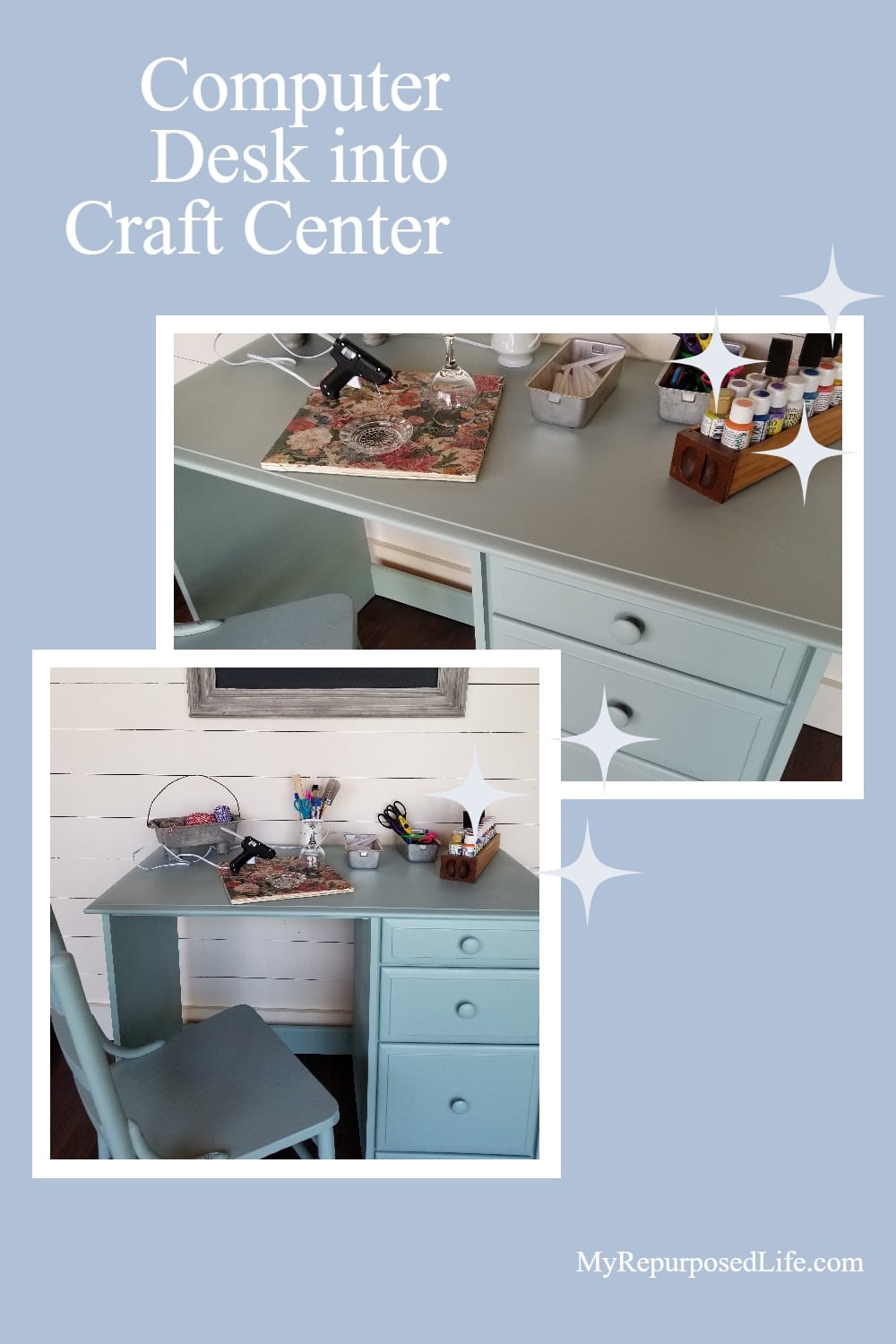 How to do a quick and easy makeover on an old keyboard computer desk turning it into a new and useful craft desk! #MyRepurposedLife via @repurposedlife