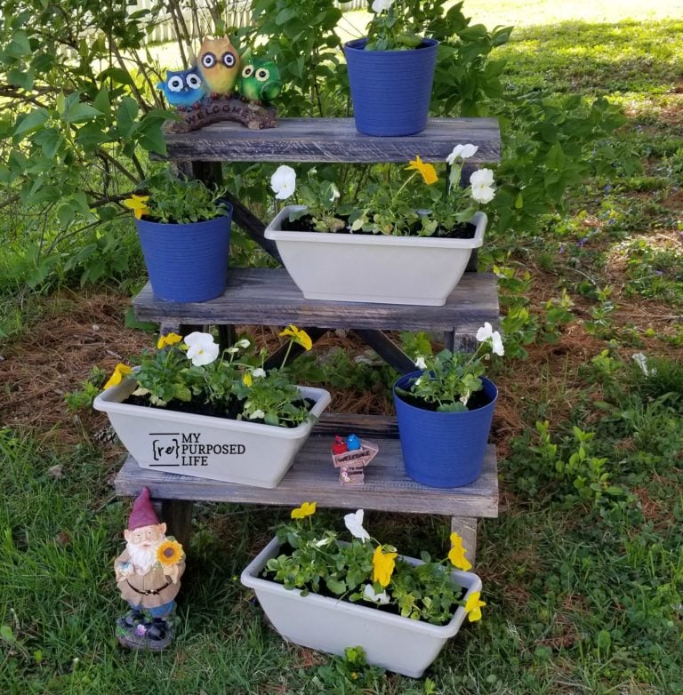 Reclaimed Stair Stringer Tiered Plant Stand