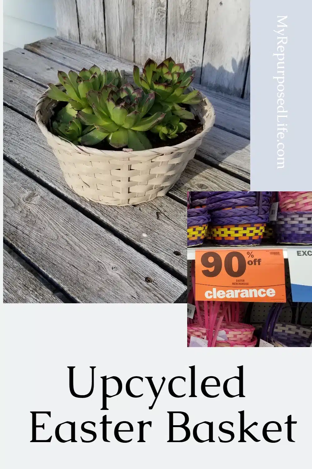 How to make a basket succulent planter out of a clearance priced wicker Easter basket. I used an Easter basket, you could easily update a thrift store basket in the same way. This easy spray paint project will have you looking at baskets in a whole new way. #MyREpurposedLife via @repurposedlife