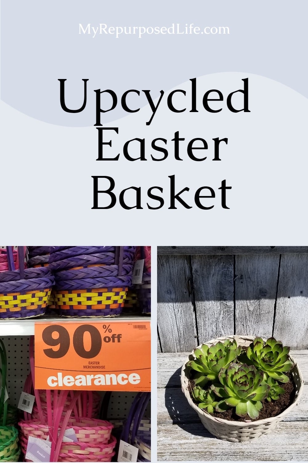 How to make a basket succulent planter out of a clearance priced wicker Easter basket. I used an Easter basket, you could easily update a thrift store basket in the same way. This easy spray paint project will have you looking at baskets in a whole new way. #MyREpurposedLife via @repurposedlife
