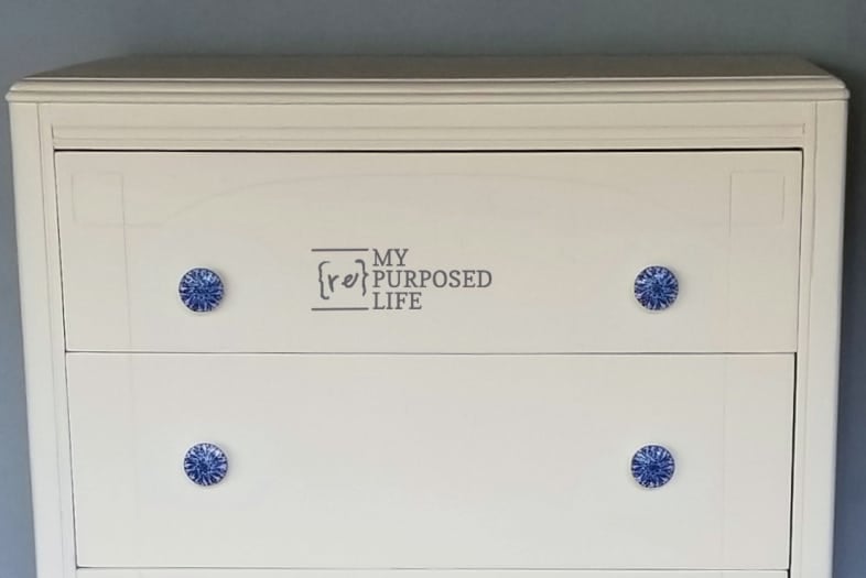 decoupaged blue knobs MyRepurposedLife.com