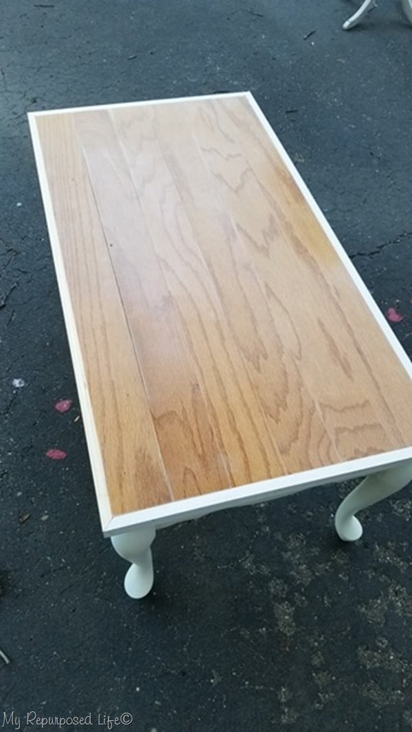 add framing to wood flooring on coffee table top