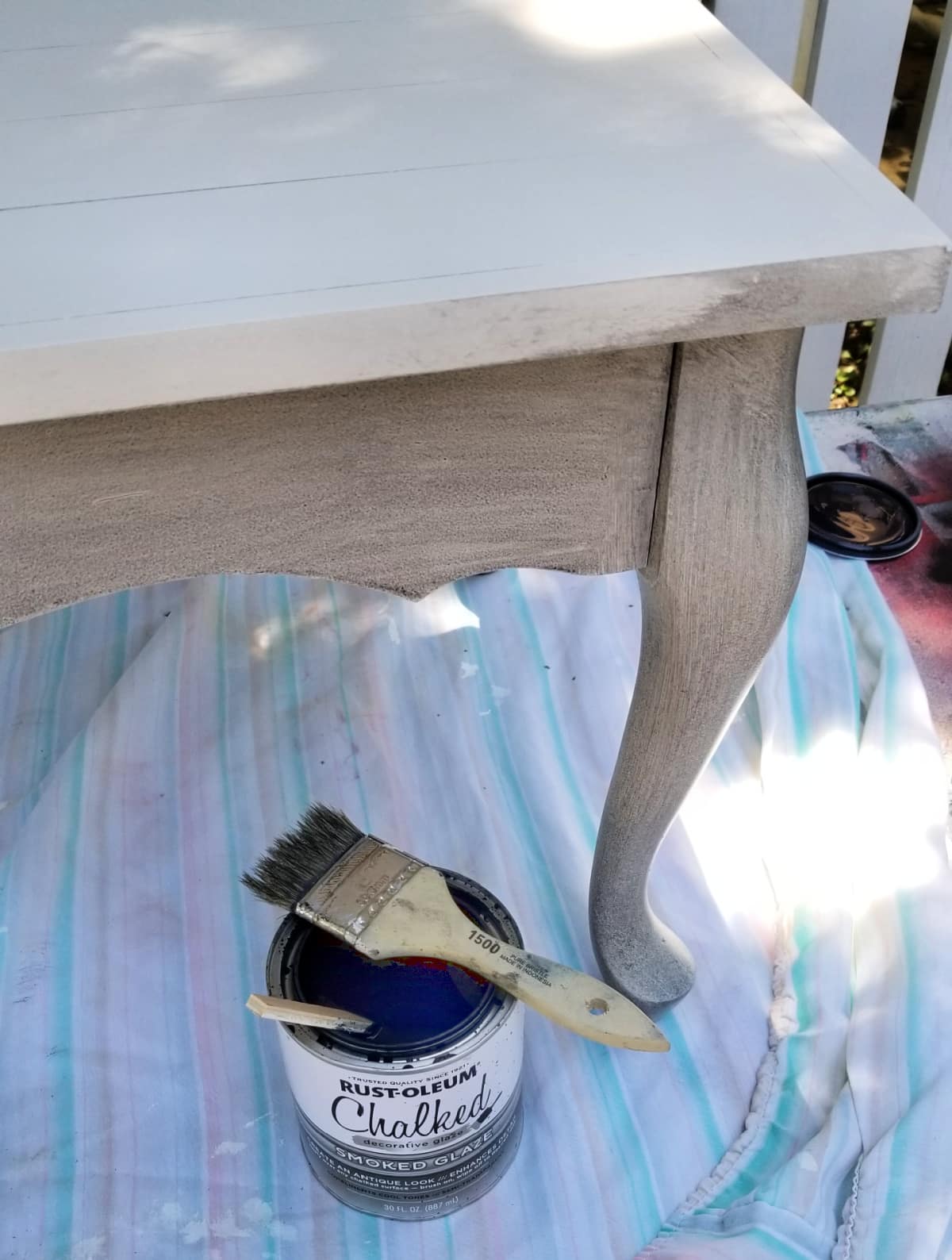 adding a glaze to a DIY coffee table