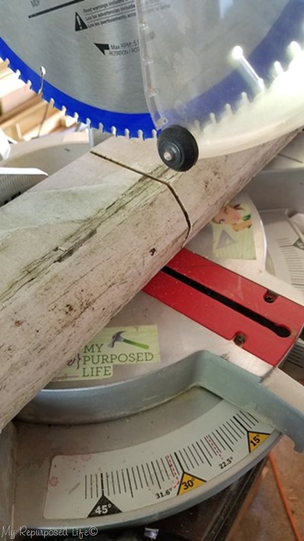 cut landscape timber on miter saw