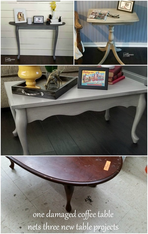 damaged queen anne coffee table nets three new table projects MyRepurposedLife.com
