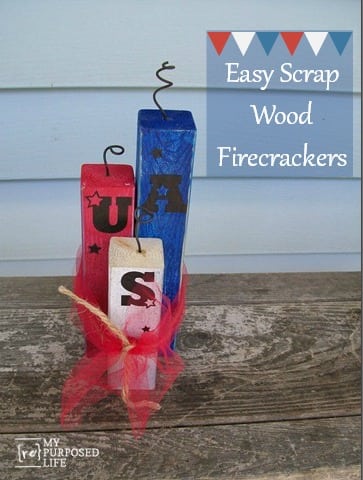 Make this easy wooden firecracker decoration for you home or porch. Customize it just for your needs. Use small scraps or 4x4 posts, your choice! #MyRepurposedLife #upcycle #wood #scraps #4thofjuly #patriotic #decor via @repurposedlife