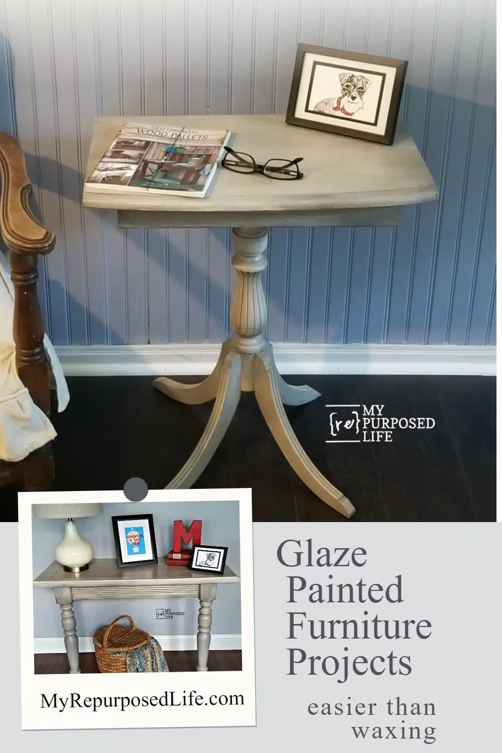 Glazing not only adds depth to your projects, it also helps protect the finish eliminating the need to wax. The same glaze can give so many different looks depending on how heavy it is applied. #MyRepurposedLife #repurposed #furniture #projects #homedecor #glaze #glazing #nowaxing via @repurposedlife