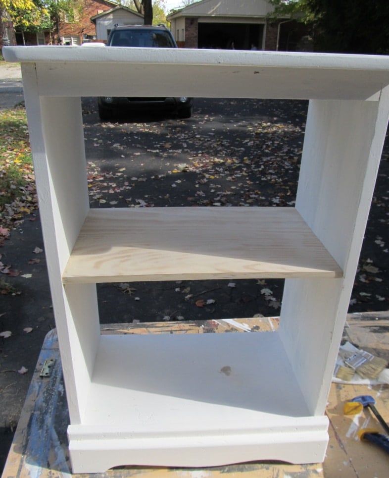 add shelf to repurposed nightstand