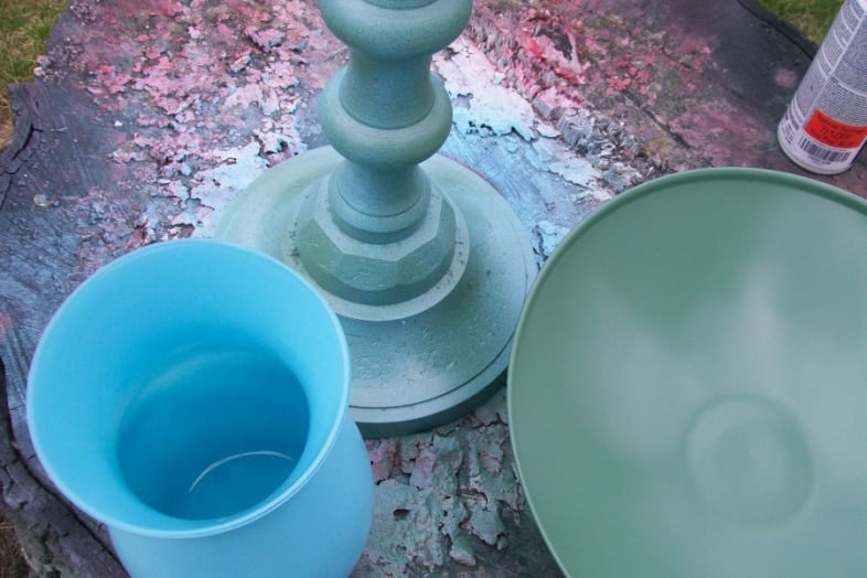 aqua blue vase-greenish blue candlestick-green pot lid