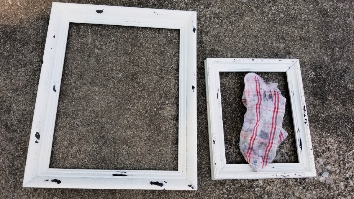 chippy picture frames and a rag