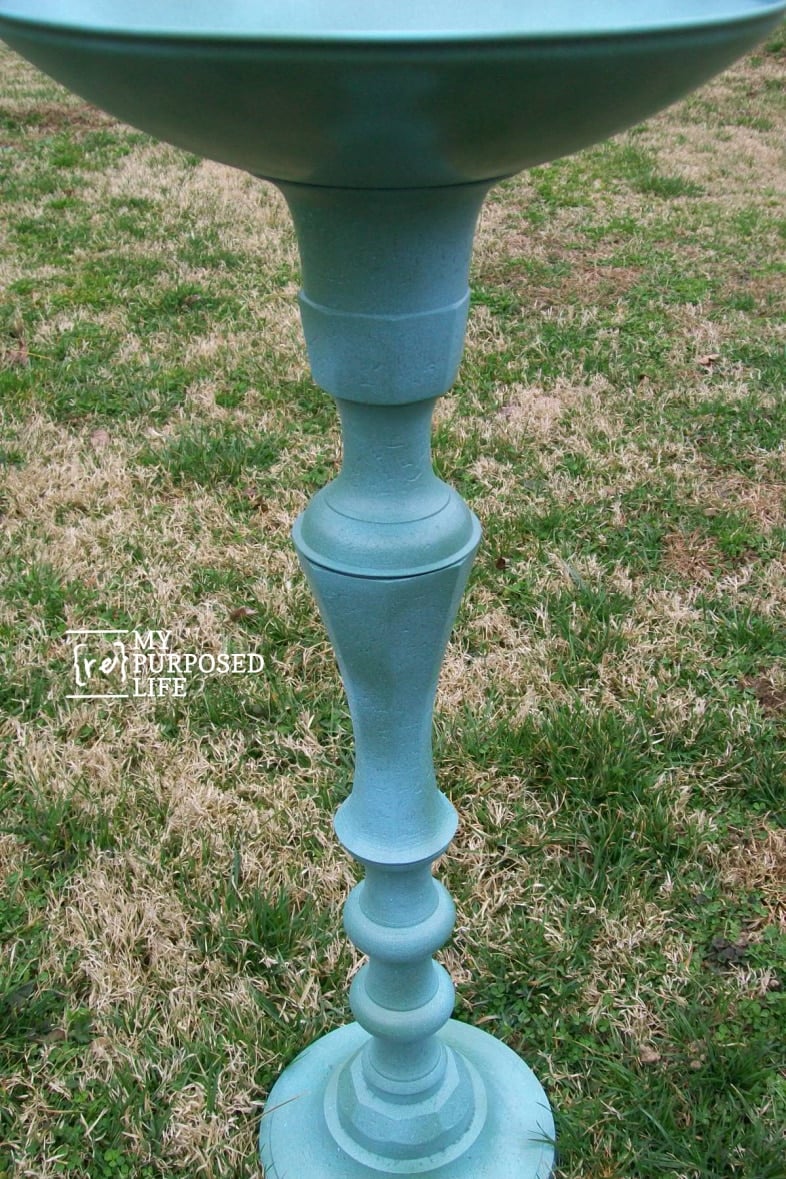 closeup of the candlestick birdbath