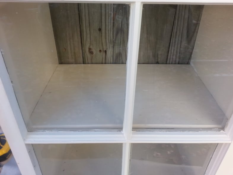 closeup of upcycled window cabinet