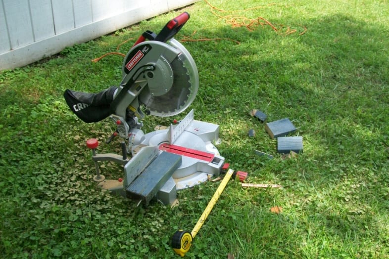 miter saw on the lawn