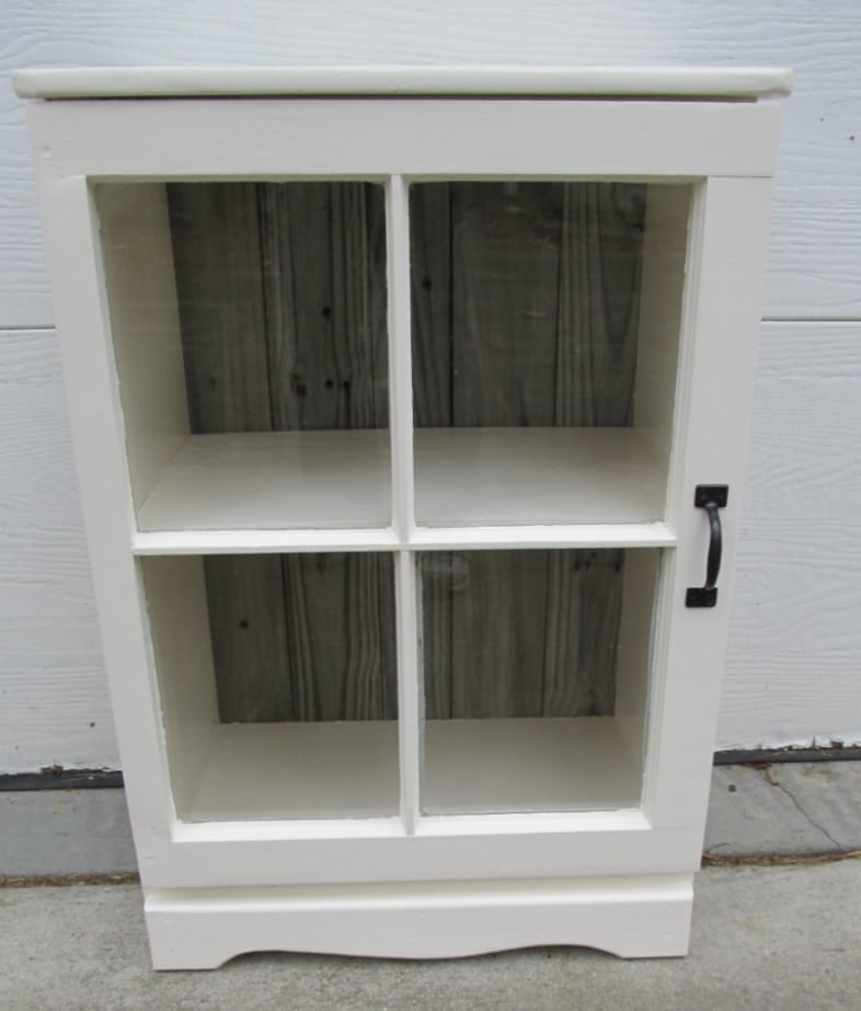 repurposed window cabinet made from old nightstand and window
