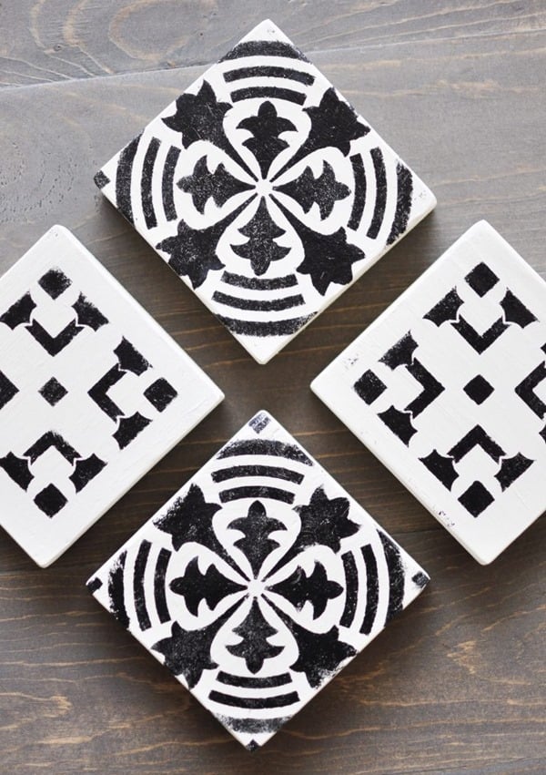 stenciled wooden coasters