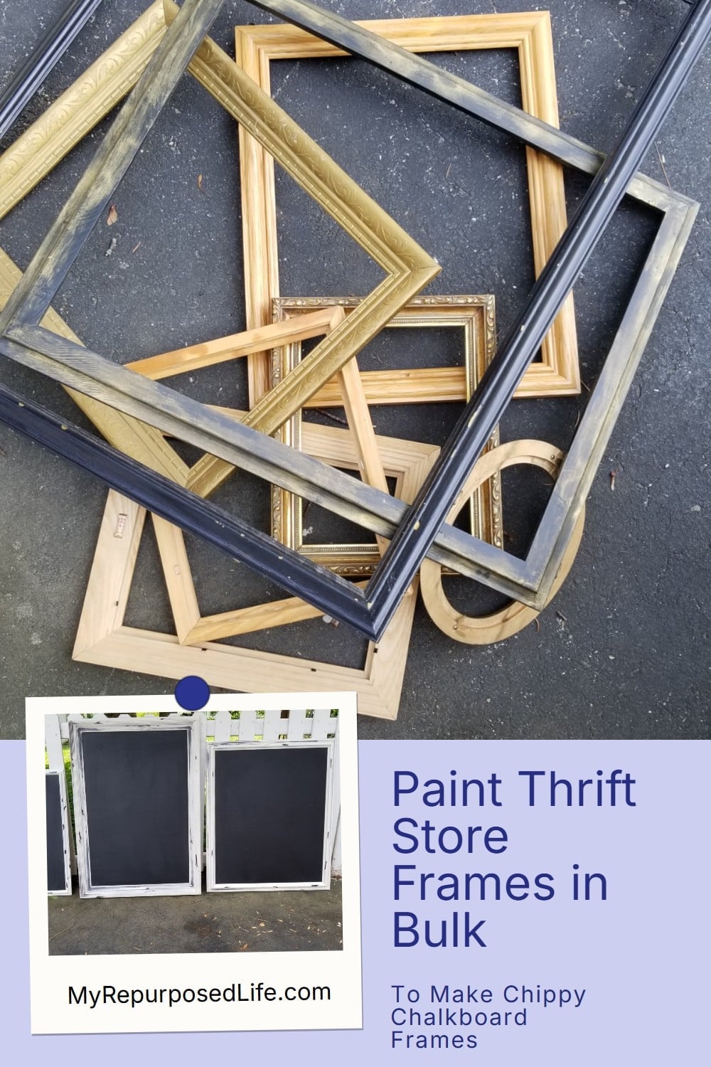 thrift store frames in into chippy chalkboards in an afternoon via @repurposedlife