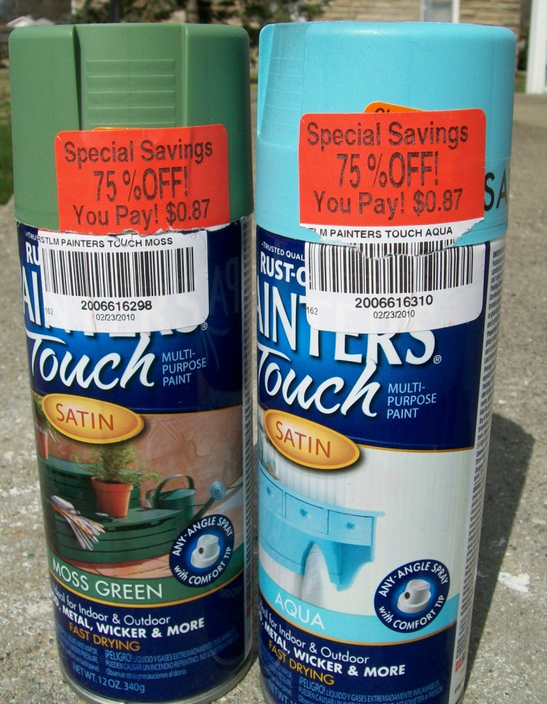 two cans of spray paint-moss green and light blue