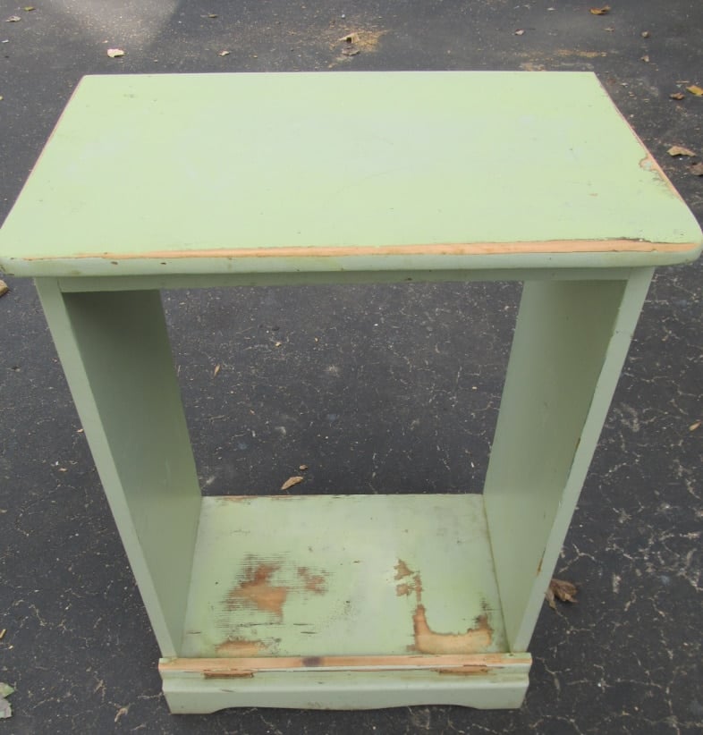 ugly green beat up nightstand