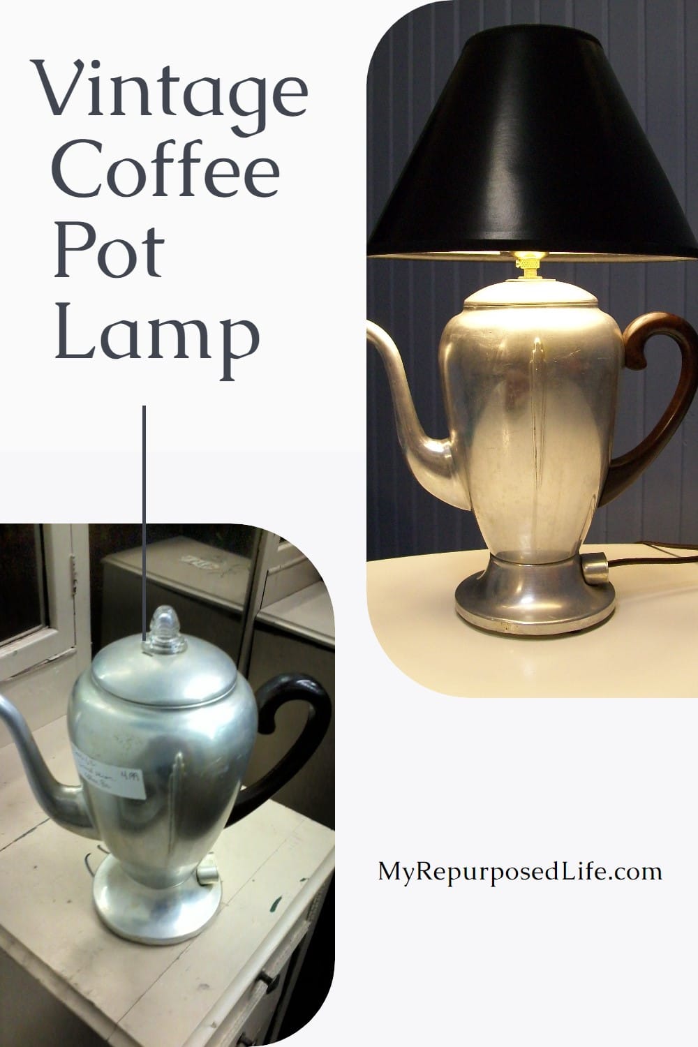 How to turn a vintage coffee pot into a unique table lamp. Step-by-step directions. via @repurposedlife