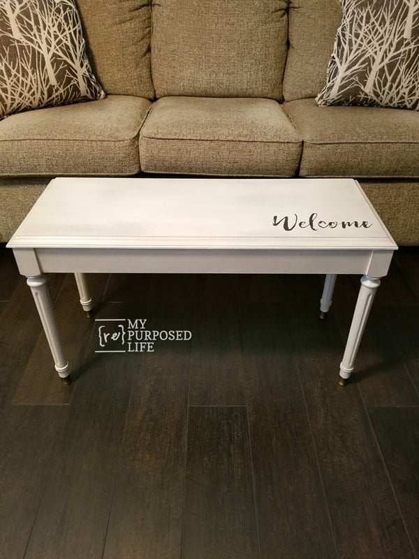 easy piano bench makeover with paint glaze and stencil MyRepurposedLife