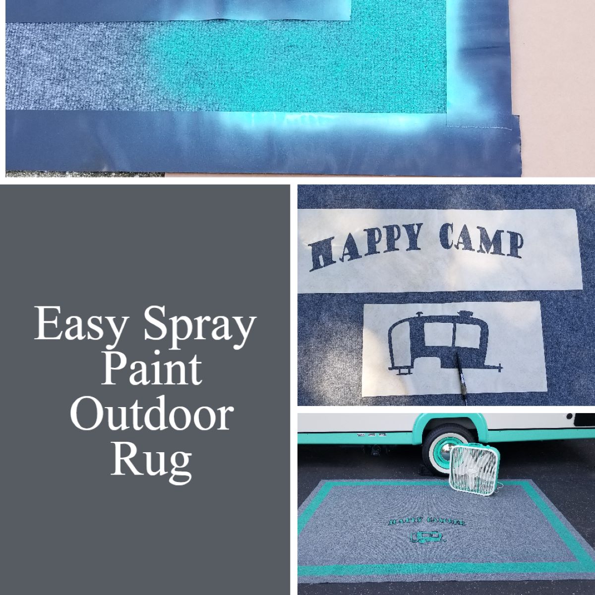 Spray Painted Outdoor Rug for Camper or RV My Repurposed Life®