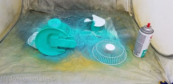 follow directions on spray can when painting desk fan for dorm room