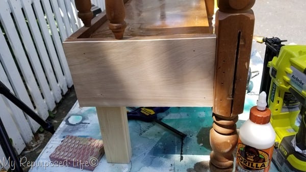 thin plywood covers screw holes on small child bench