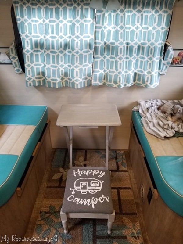 happy camper stool and tv table make it cozy