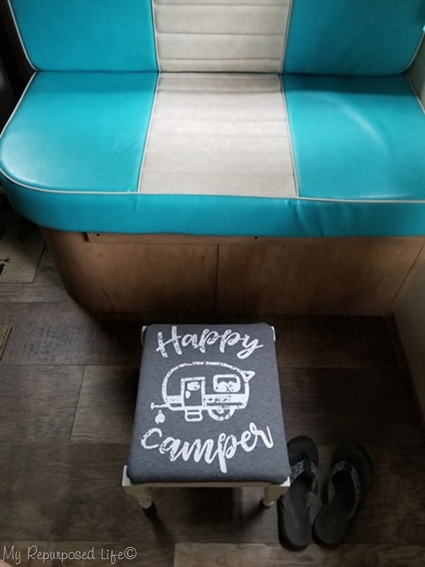 happy camper t-shirt as small footstool cover