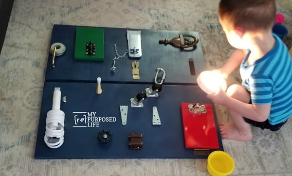 how to diy toddler busy board using hardware bits and pieces MyRepurposedLife