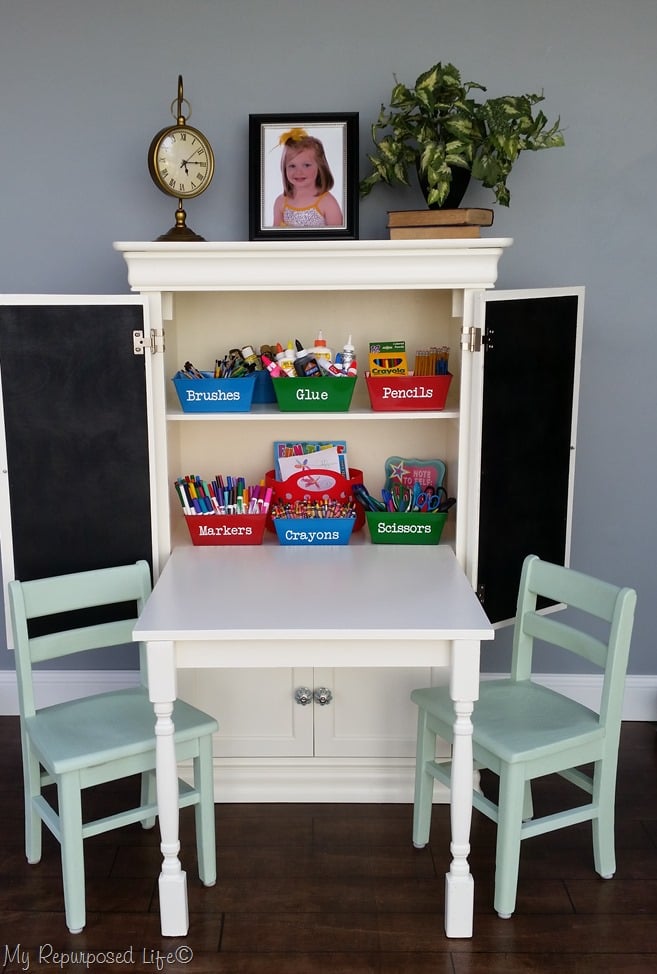 kids art center made from small armoire