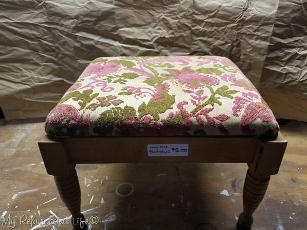 small stool makeover with paint and new fabric
