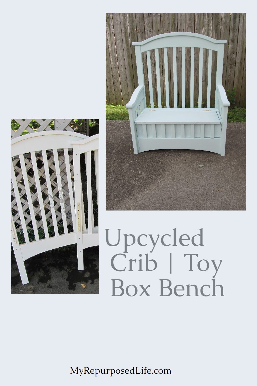 How to do an upcycle crib project that will reuse the crib your toddler has outgrown to make a new and useful toy box. via @repurposedlife