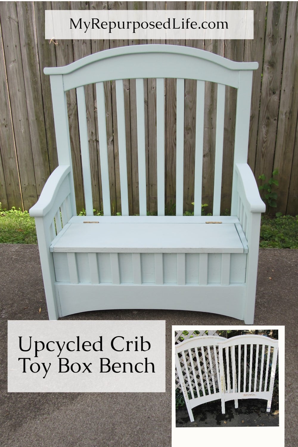 How to do an upcycle crib project that will reuse the crib your toddler has outgrown to make a new and useful toy box. via @repurposedlife