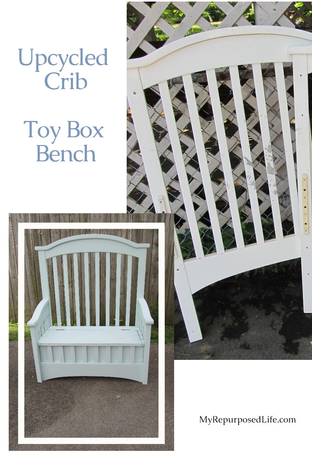 How to do an upcycle crib project that will reuse the crib your toddler has outgrown to make a new and useful toy box. via @repurposedlife