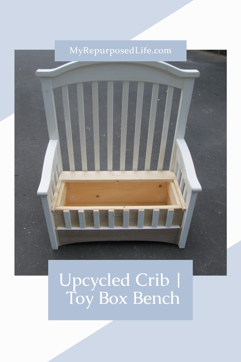 How to do an upcycle crib project that will reuse the crib your toddler has outgrown to make a new and useful toy box. via @repurposedlife