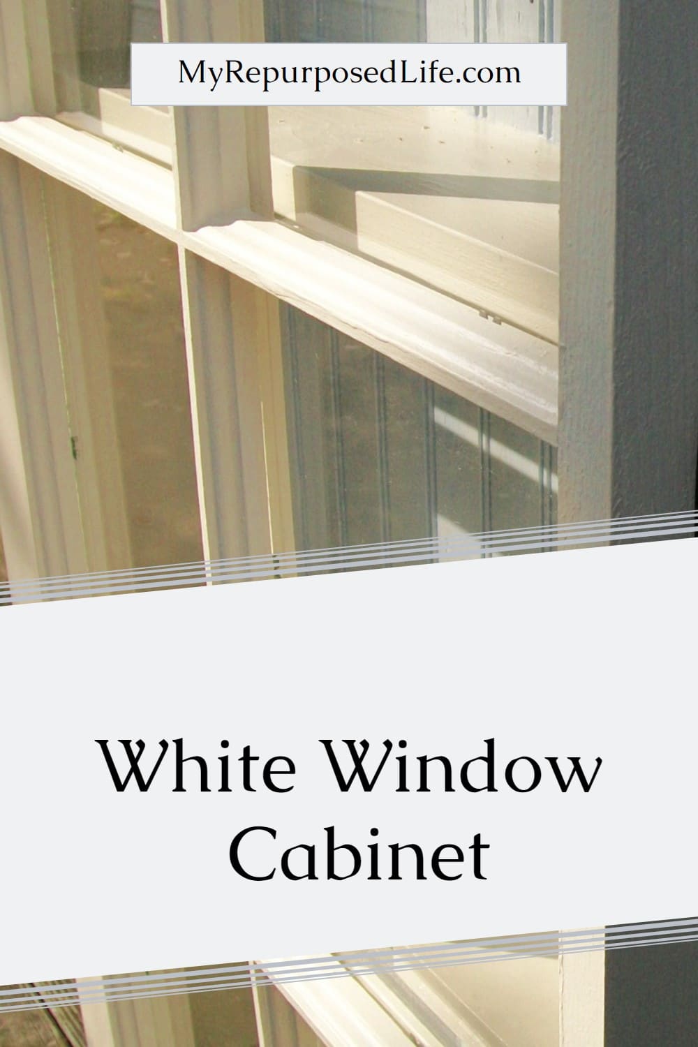 How to make a repurposed window cabinet using an old window and a shelf as crown molding. Step by step picture tutorial using reclaimed bits and pieces. #MyRepurposedLife #upcycle #window #cabinet #project via @repurposedlife