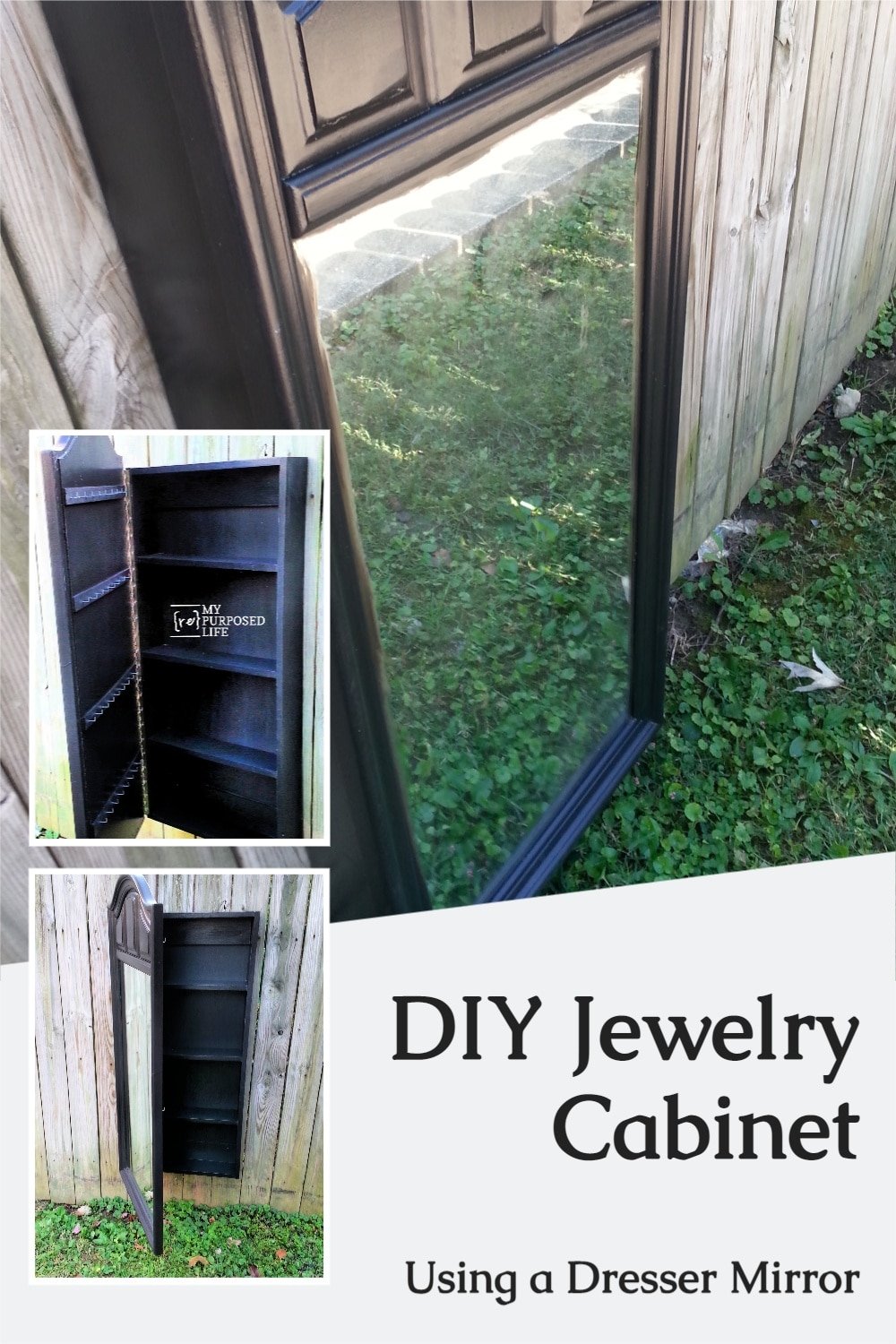 How to make a jewelry cabinet using a reclaimed thrift store mirror. Build a box, add jewelry accessories, and voila, you have the perfect jewelry cabinet. #MyRepurposedLife #repurposed #upcycled #thriftstore #mirror #jewelry #armoire #diy via @repurposedlife