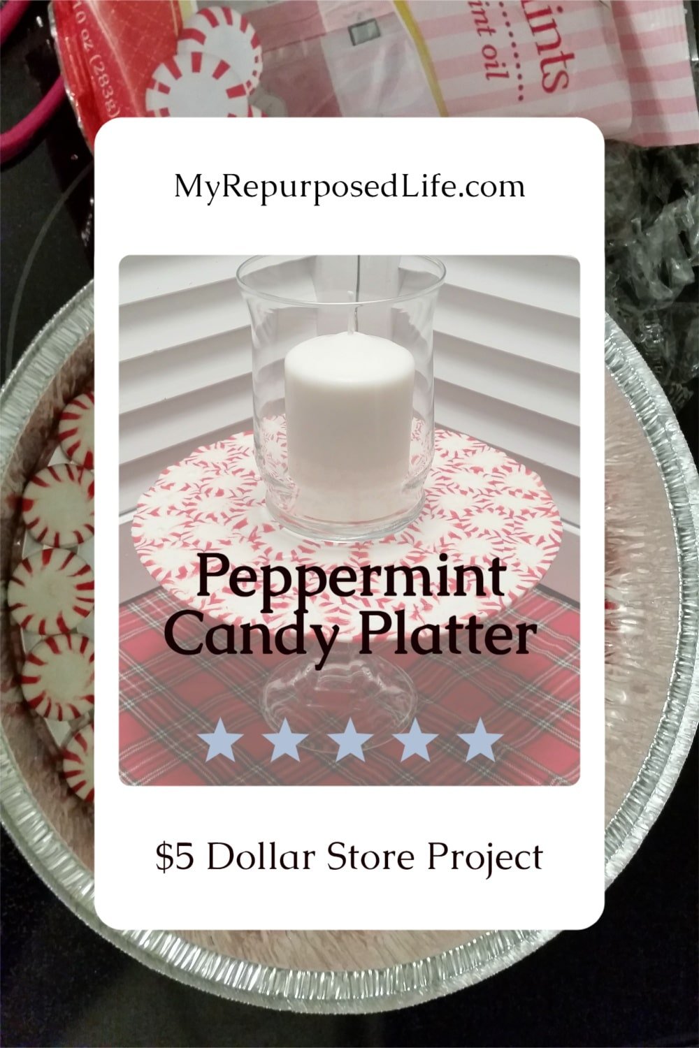 How to make a peppermint patty platter! It's so easy and inexpensive to make. You could make a large one, or several smaller ones, or both!!! Easy & Cheap! #MyRepurposedLife #christmas #easy via @repurposedlife