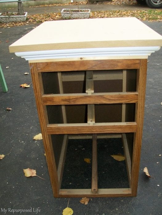 repurposed desk drawer sections make a tall chest