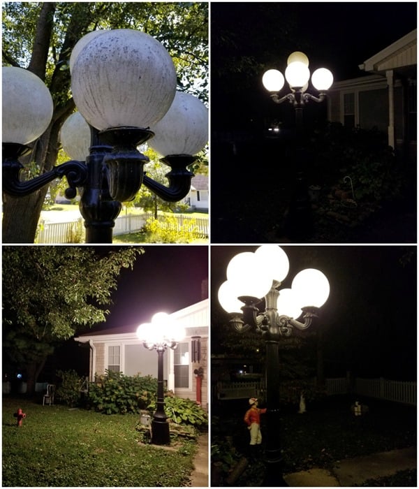 outdoor lighting before and after Cree light bulbs