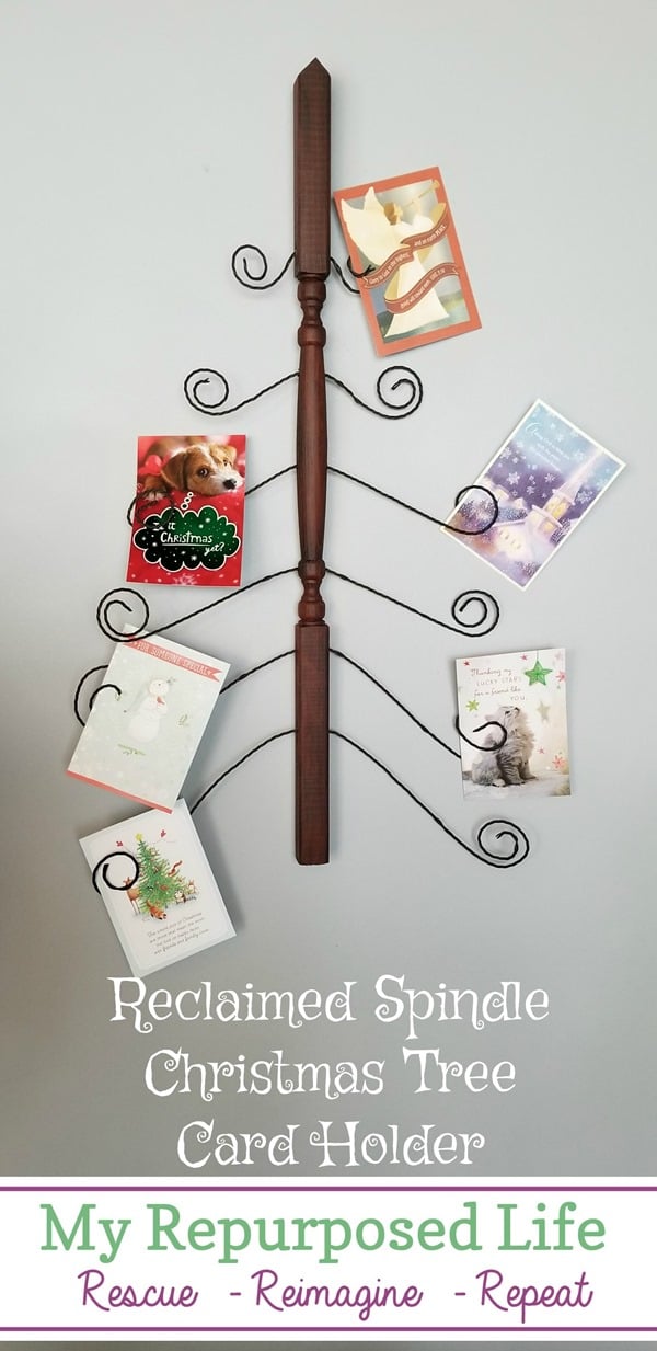 reclaimed spindle Christmas Tree Card Holder MyRepurposedLife