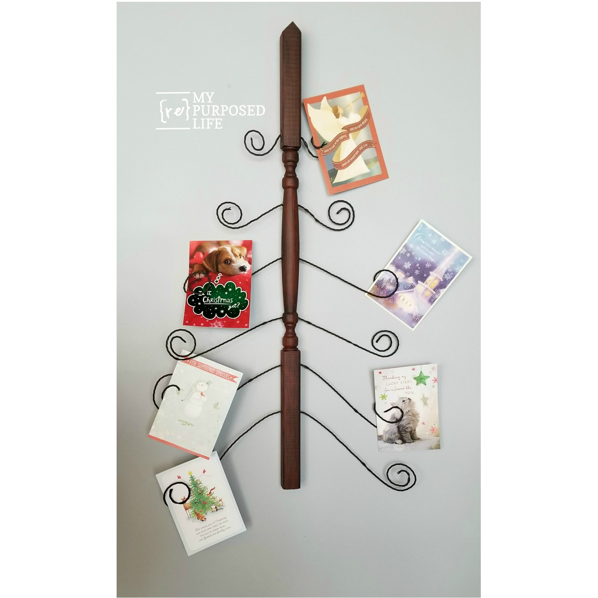 Christmas card holder wooden Spindle twisted wire My Repurposed Life®